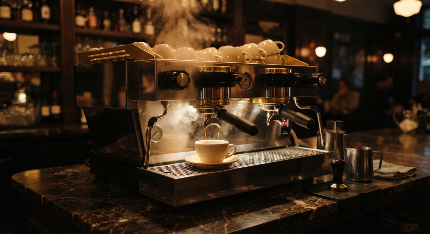 Machine espresso professionnelle en service
